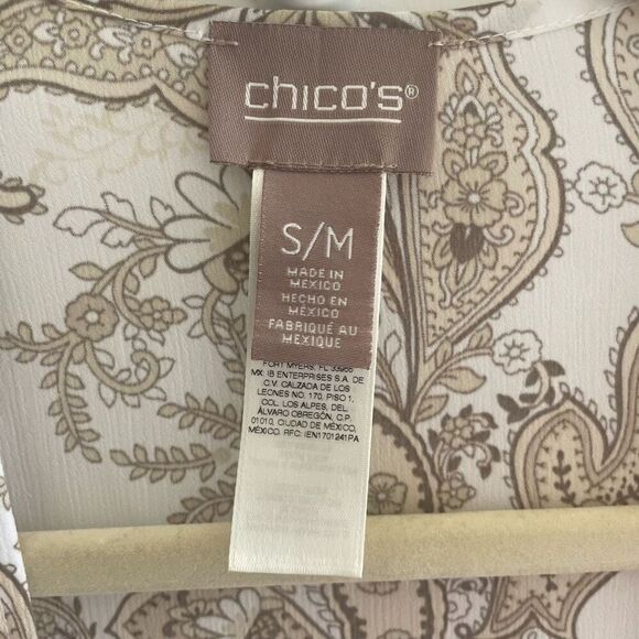 Chico’s Paisley Kimono Cardigan Women’s Small Medium White Tan Brown Lightweight - Picture 2 of 4